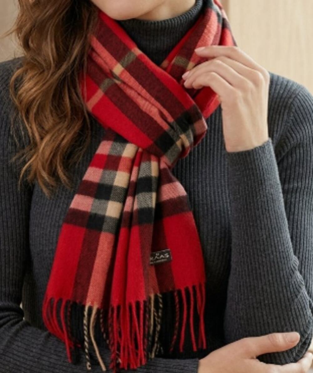 Fraas Red Plaid Cashmink Scarf